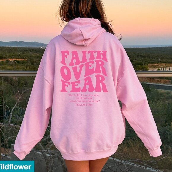 Faith Over Fear Christian Hoodie – Bible Verse Religious Sweatshirt - Picture 1 of 1